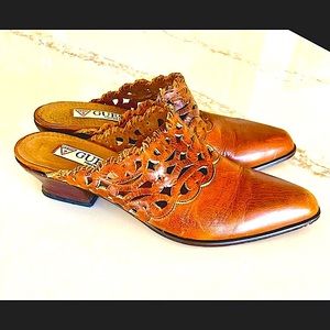 Vintage Guess Brown Genuine Leather Mules